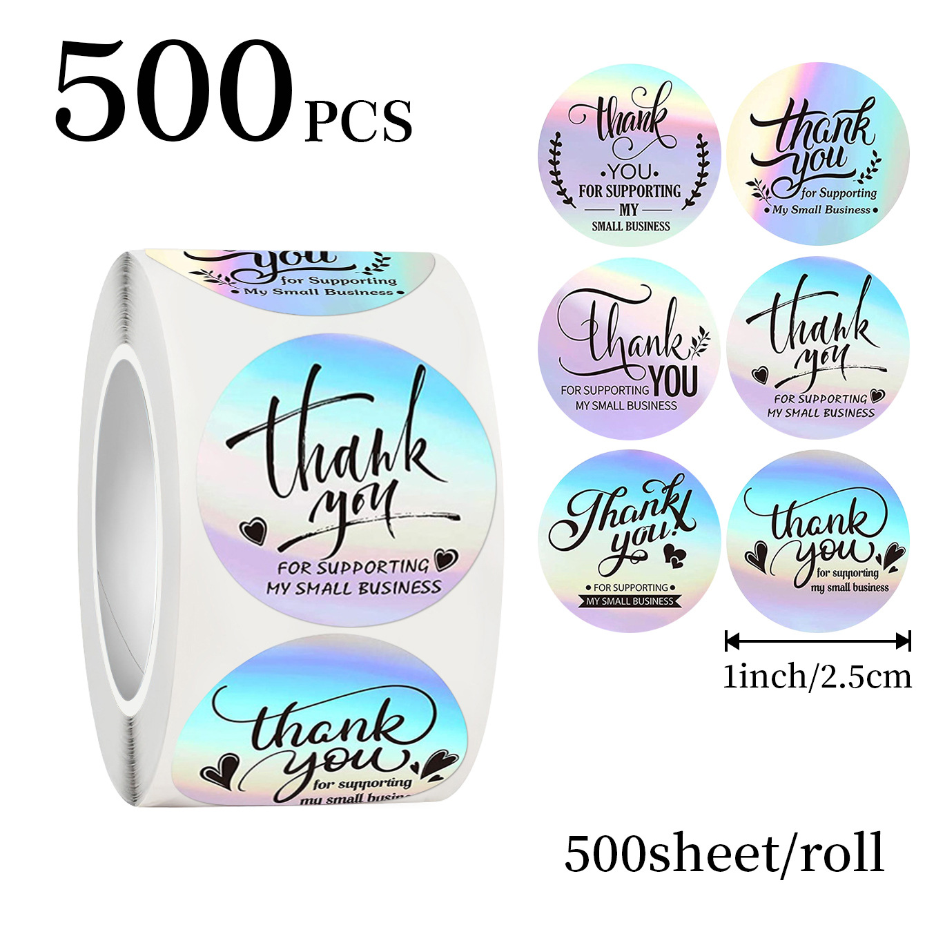 Sticker Label Roll - JCAC 500 sztuk/rolka 1-calowe holograficzne naklejki