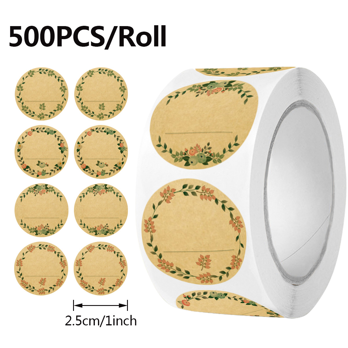 Sticker Label Roll - JCAC 500 sztuk/rolka Puste, zapisywalne, kwiatowe